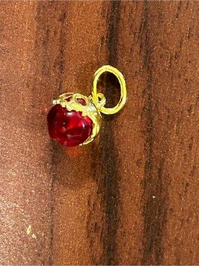“Gold-Tone Red Crystal Drop Apple Charm”
